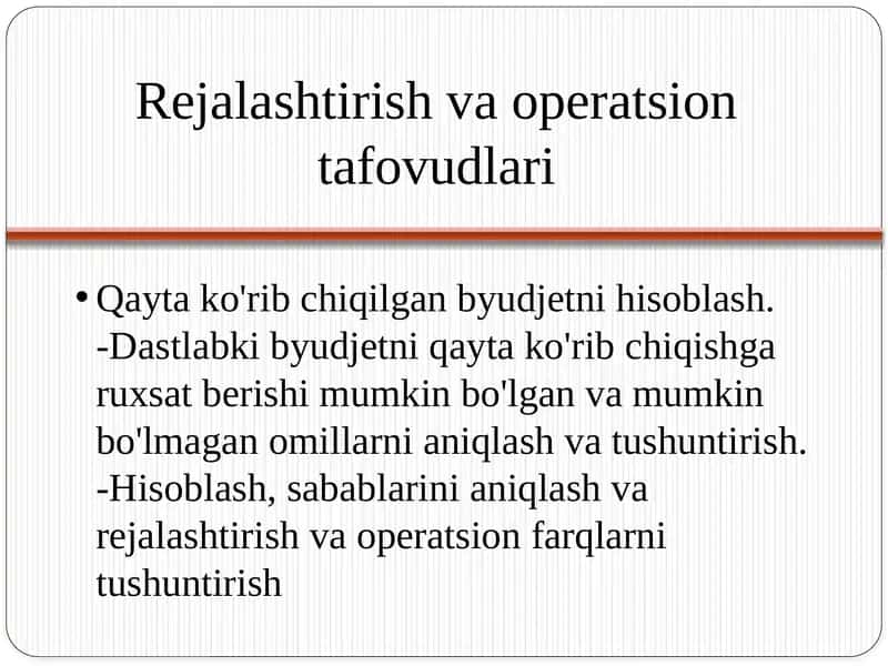 Rejalashtirish va operatsion tafovudlari