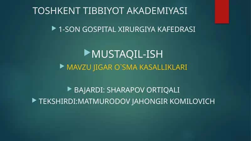 JIGAR O`SMA KASALLIKLARI