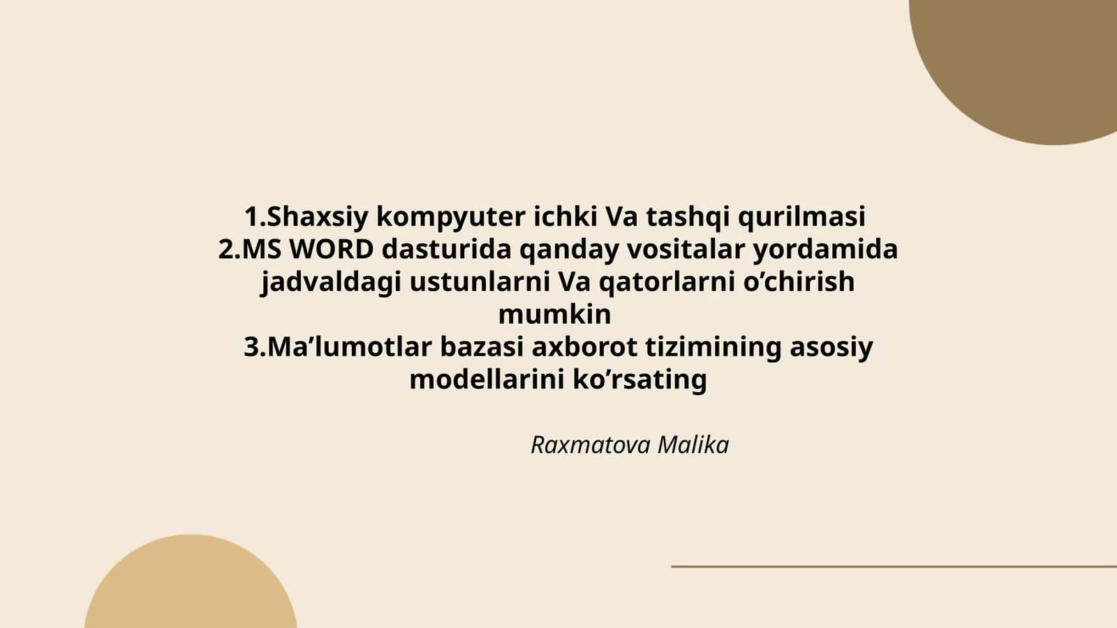 Shaxsiy kompyuter ichki Va tashqi qurilmasi