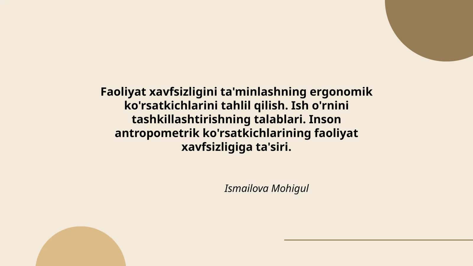 Ish o'rnini tashkillashtirishning talablari