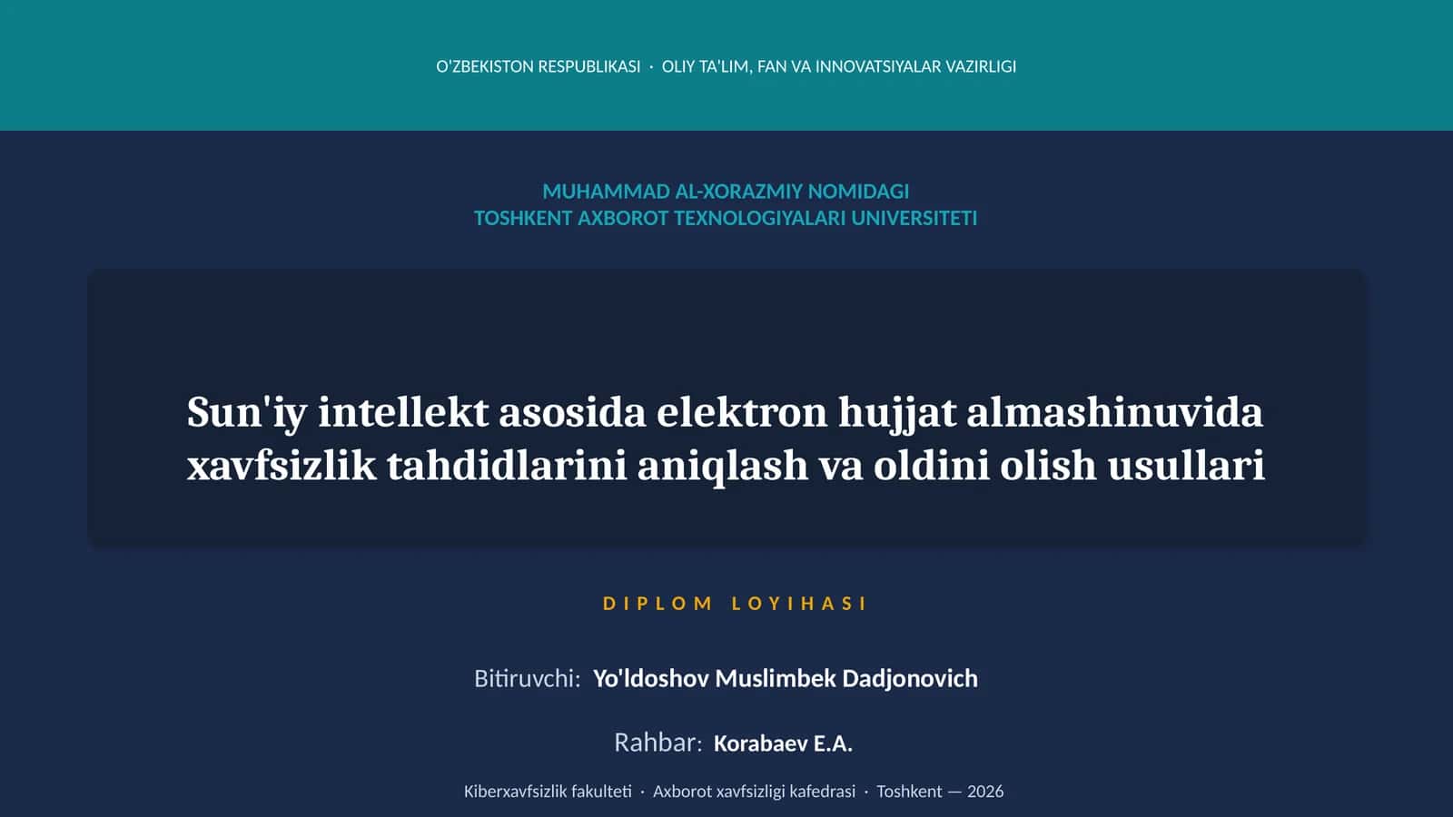 Sun'iy intellekt asosida elektron hujjat almashinuvida xavfsizlik tahdidlarini aniqlash va oldini olish usullari