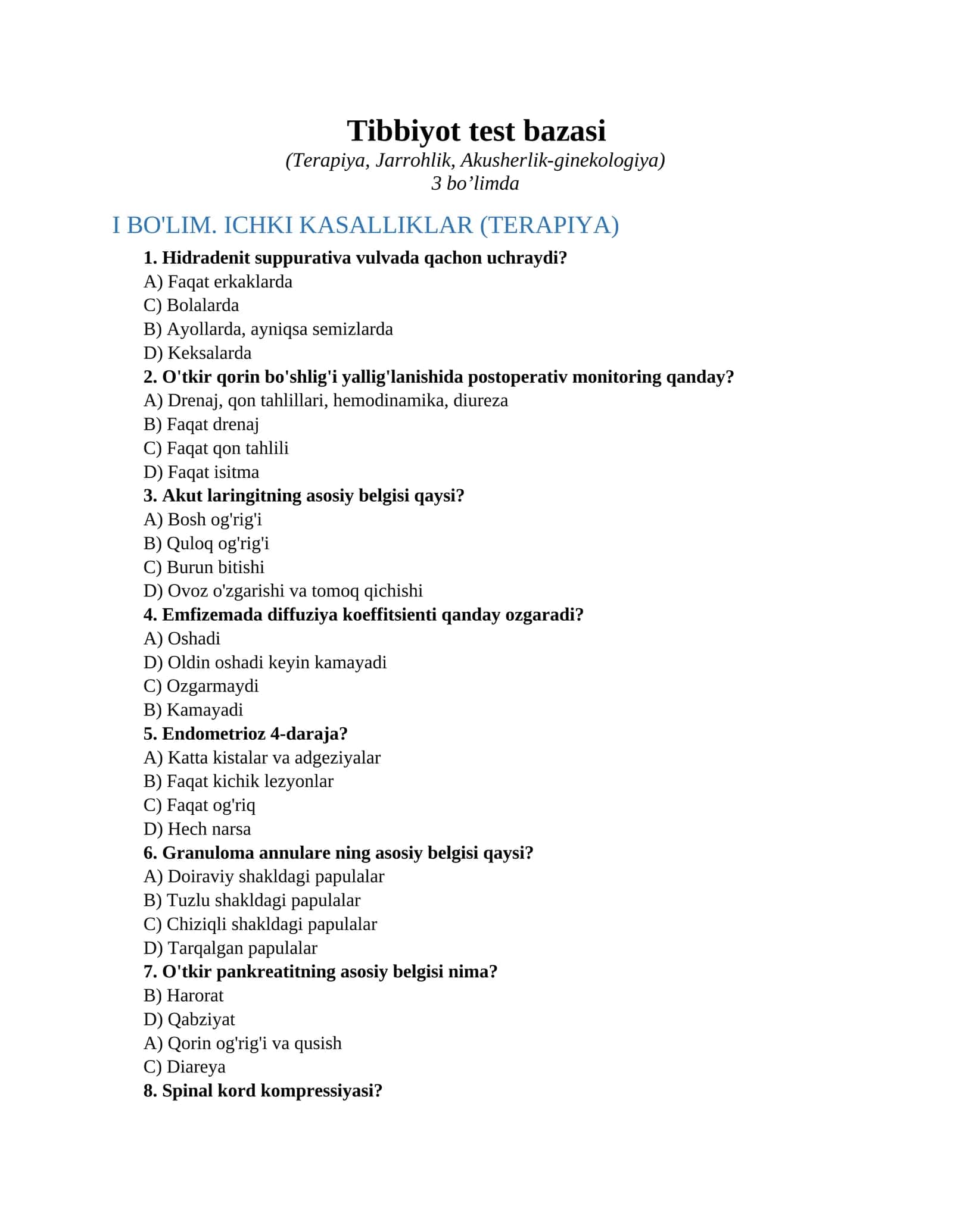 Tibbiyot test bazasi