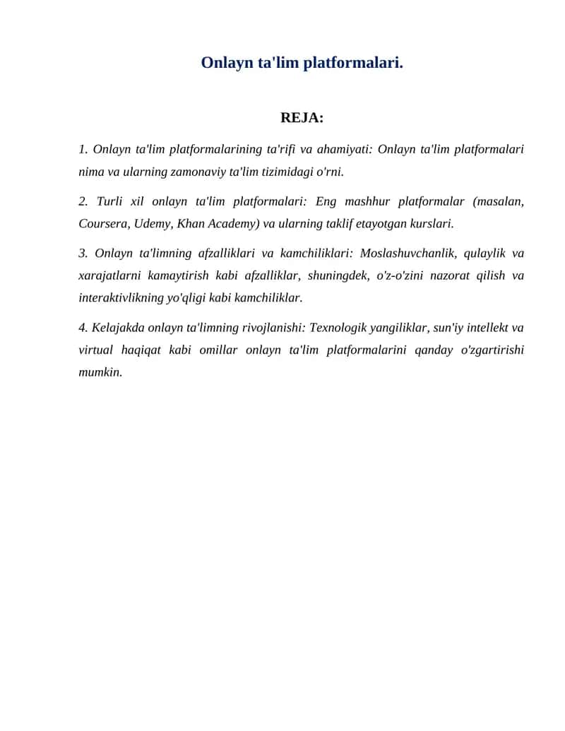 Onlayn ta'lim platformalari.