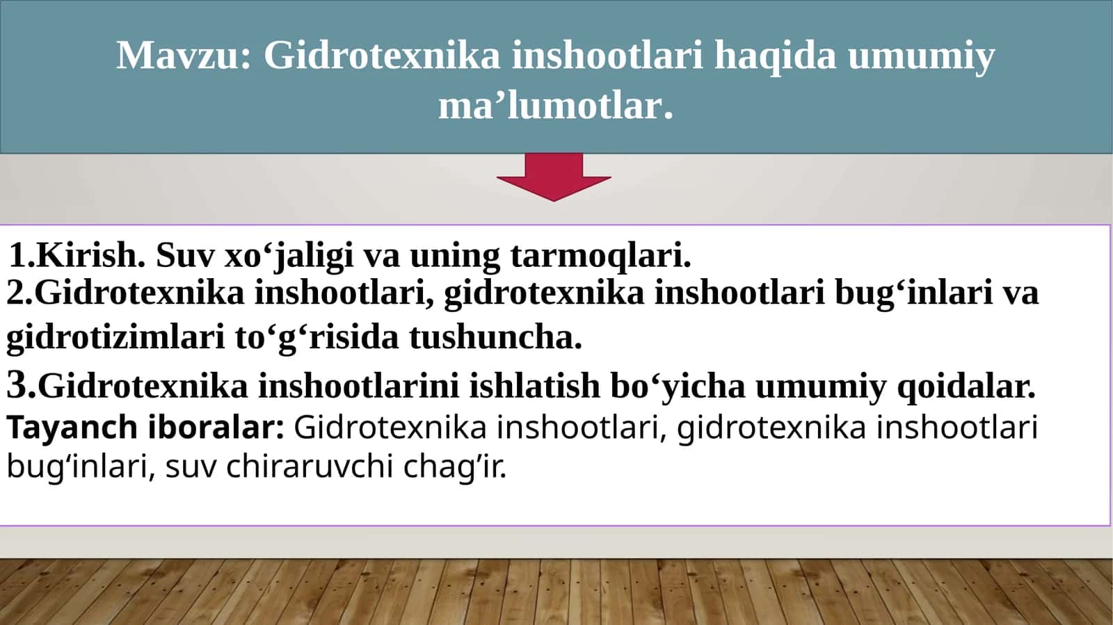 Gidrotexnika inshootlari haqida umumiy ma’lumotlar
