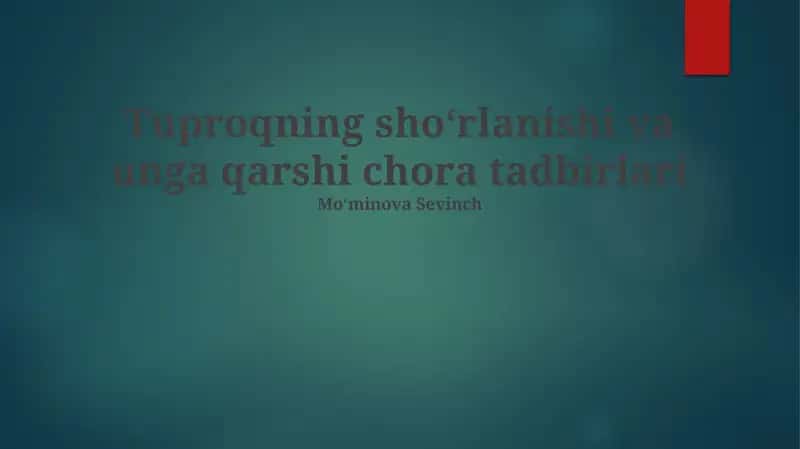 Shoʻrlanishga Qarshi Kurash Choralari