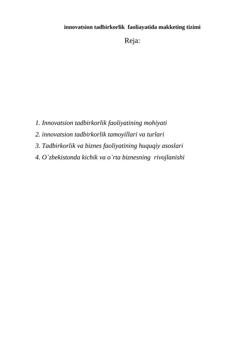 Innovatsion Tadbirkorlik Faoliyatining Mohiyati