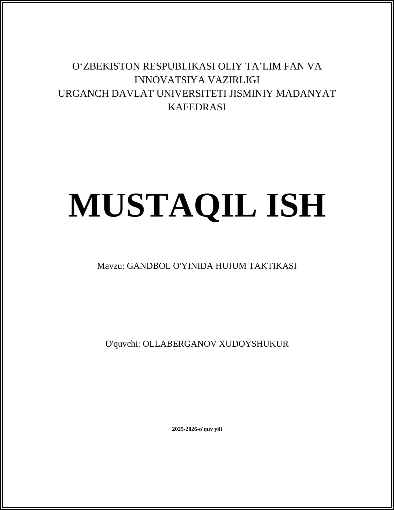 GANDBOL O'YINIDA HUJUM TAKTIKASI