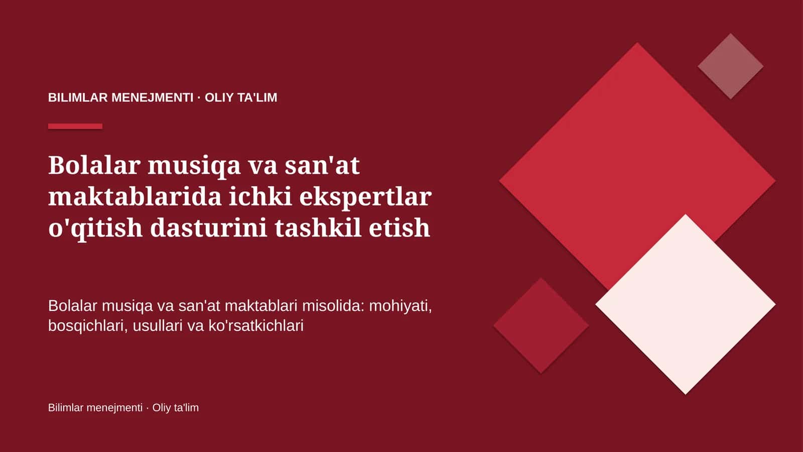 Bolalar musiqa va san'at maktablarida ichki ekspertlar o'qitish dasturini tashkil etish