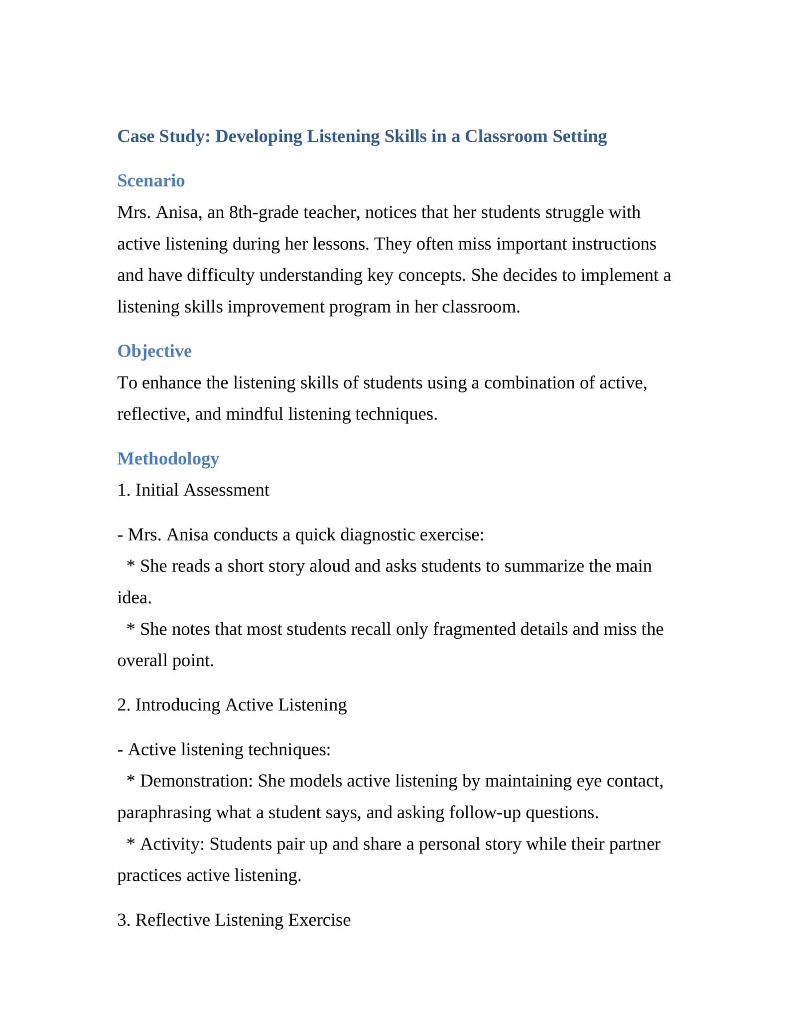 Developing Listening Skills in a Classroom Setting