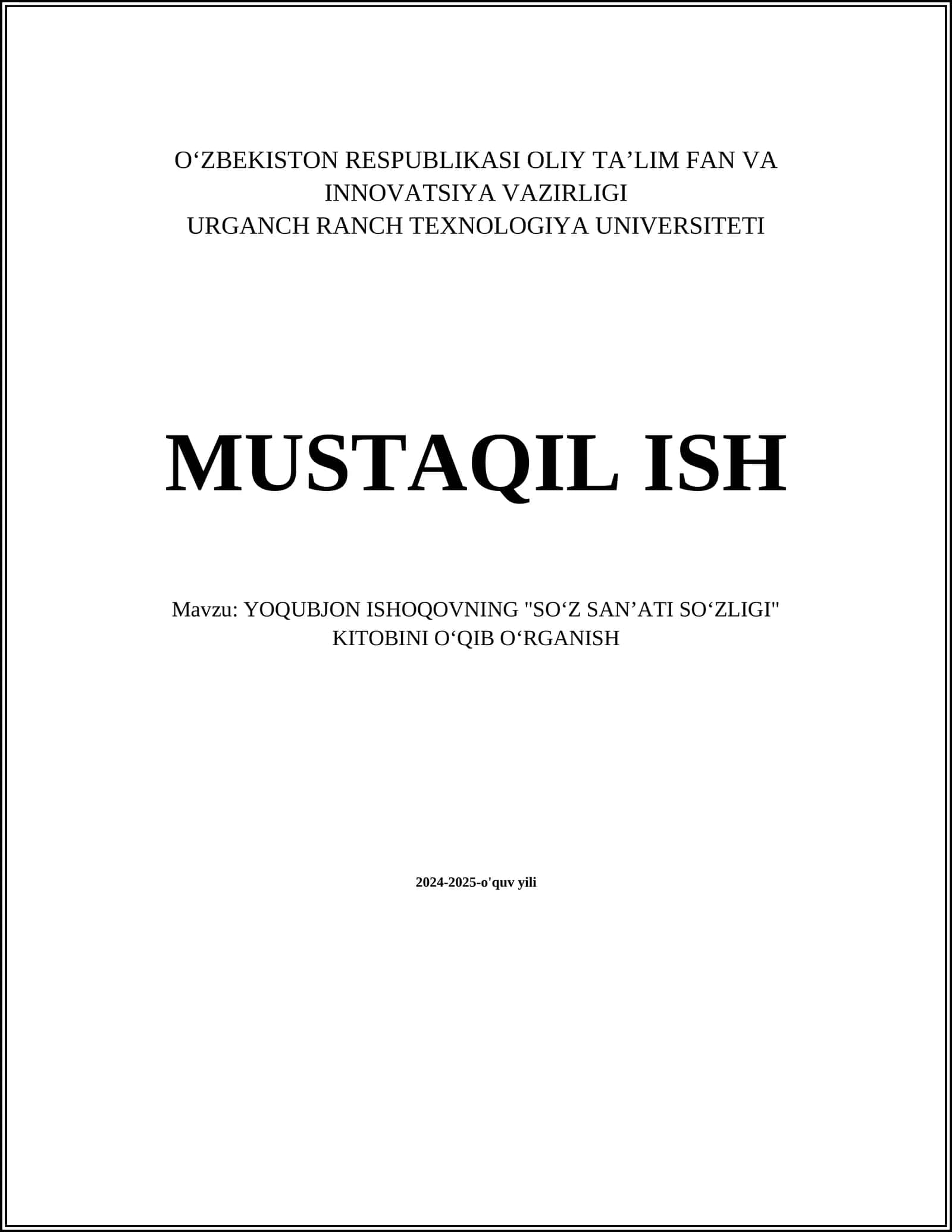 YOQUBJON ISHOQOVNING "SOʻZ SANʼATI SOʻZLIGI" KITOBINI OʻQIB OʻRGANISH