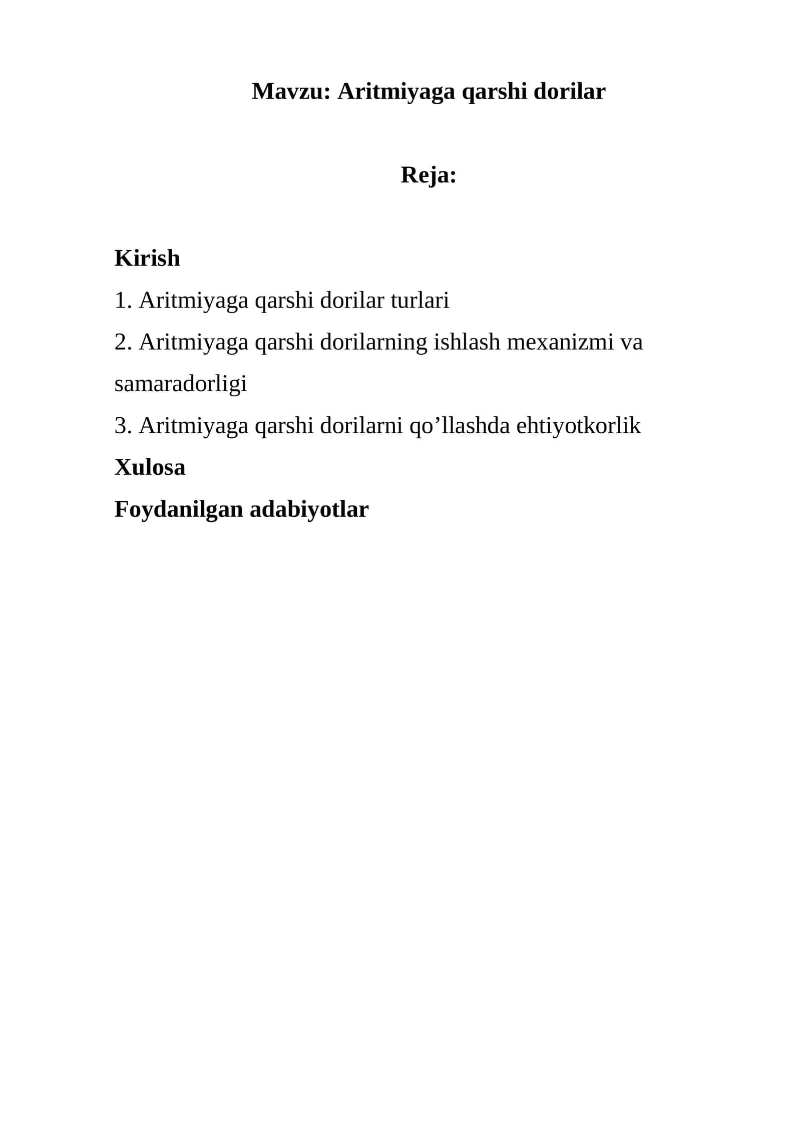 Aritmiyaga qarshi dorilar