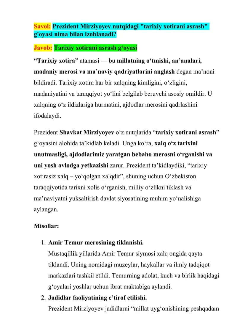 "Tarixiy xotirani asrash" g'oyasi