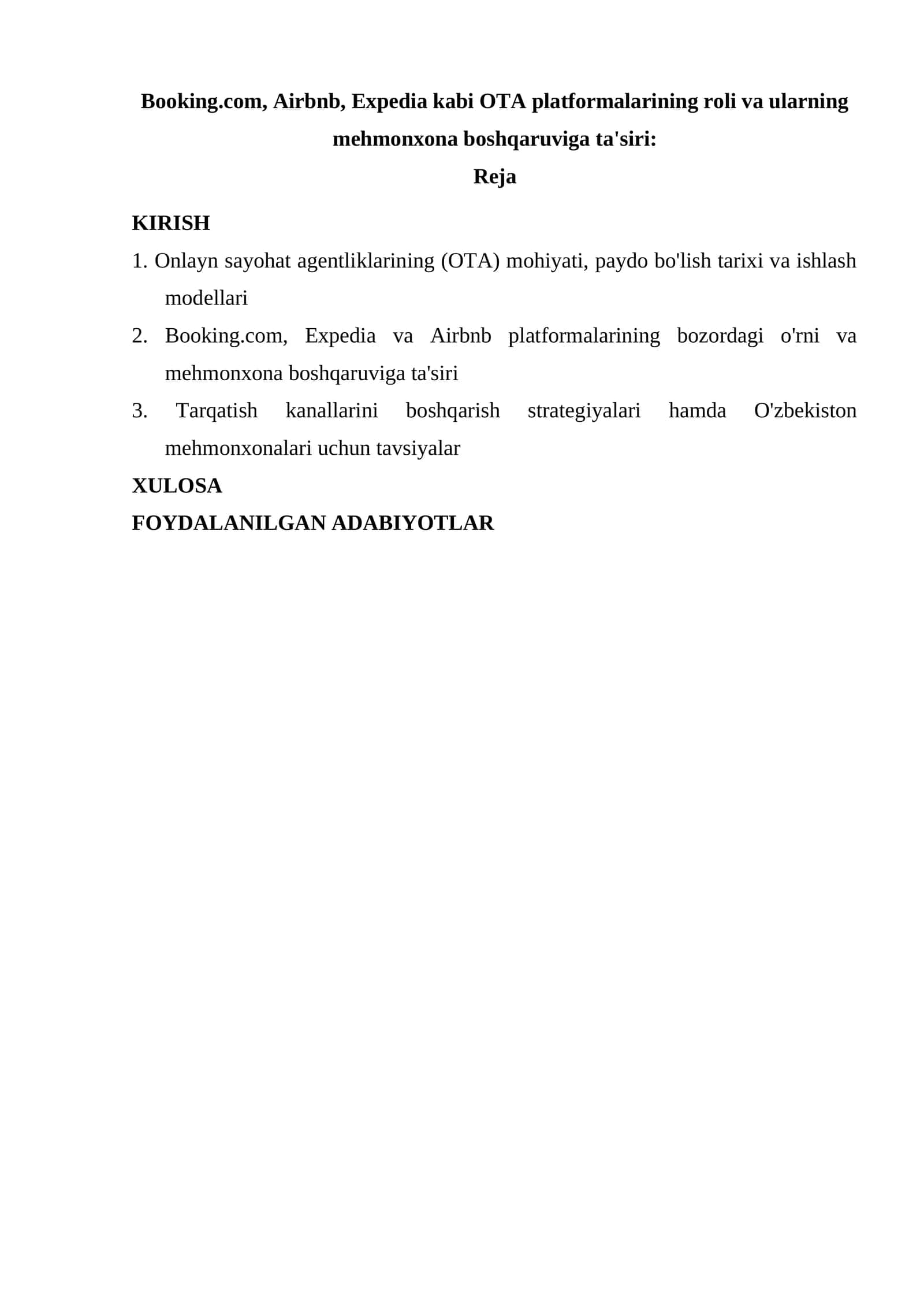 OTA platformalari va mehmonxona boshqaruviga ta'sir