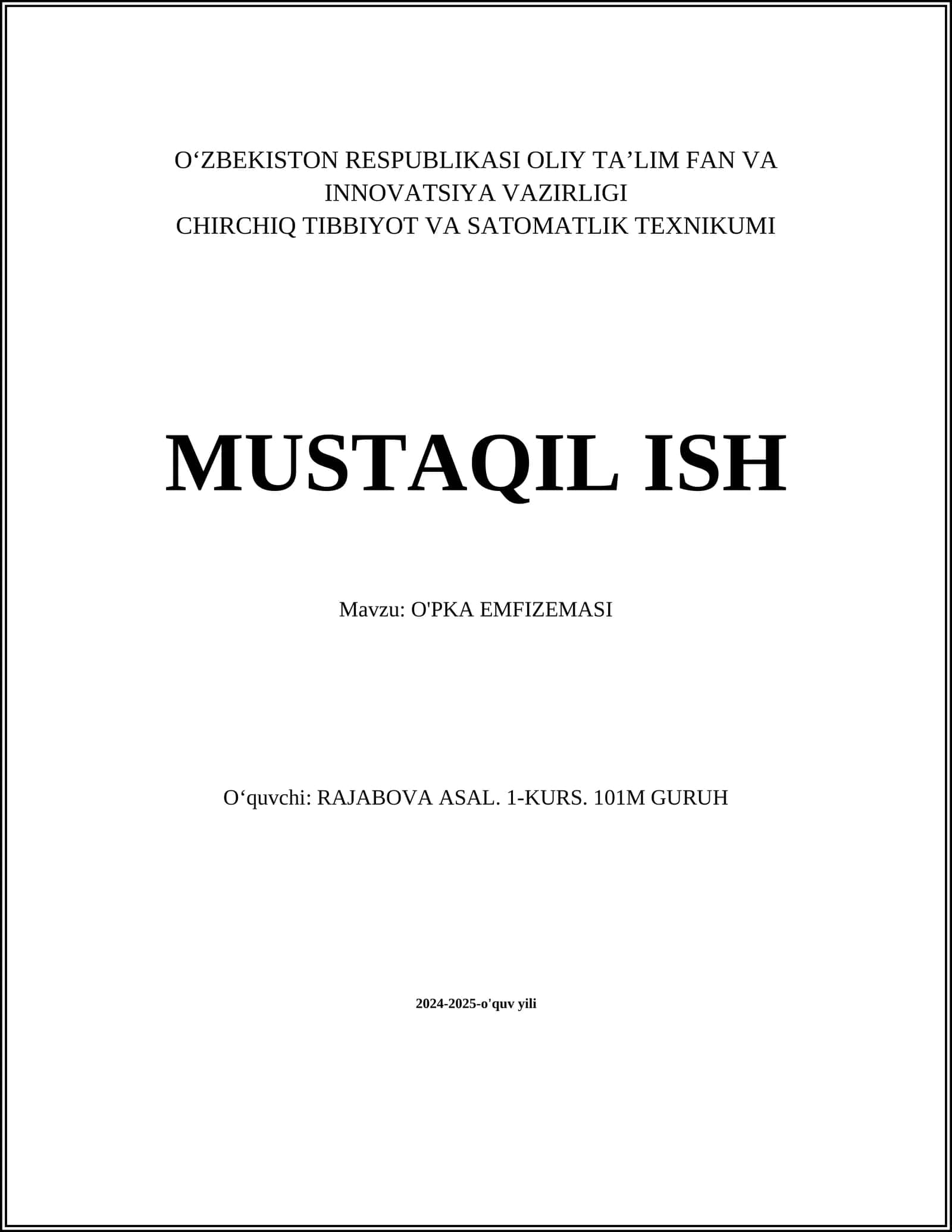 O'PKA EMFIZEMASI