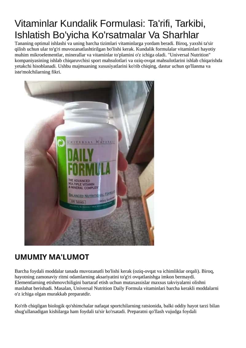 Vitaminlar Kundalik Formulasi