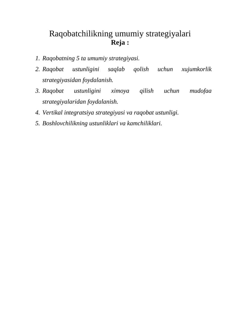 Raqobatchilikning umumiy strategiyalari