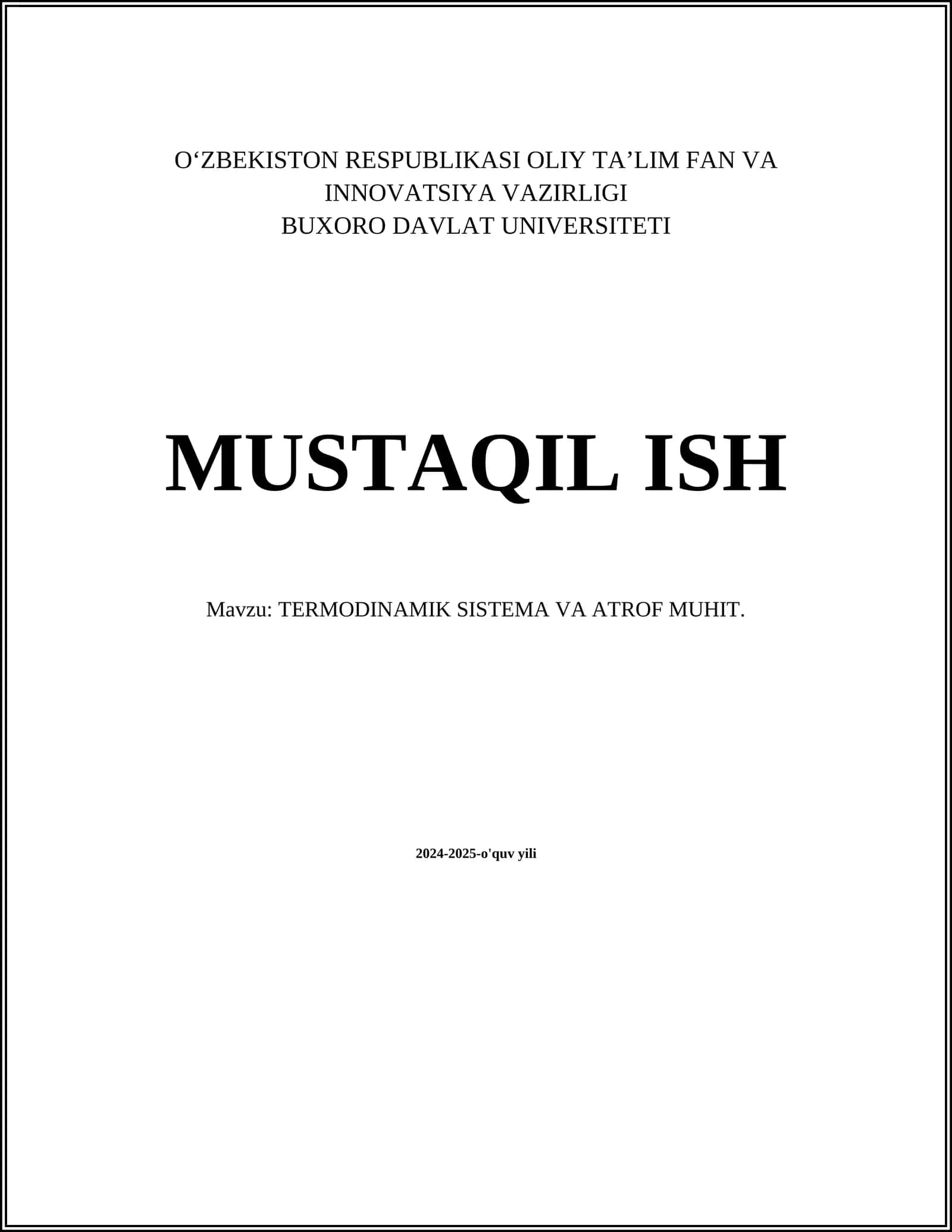 TERMODINAMIK SISTEMA VA ATROF MUHIT