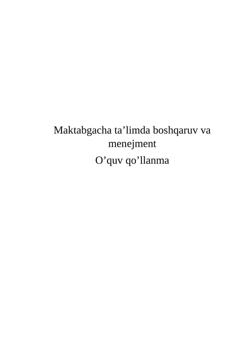 Maktabgacha ta’limda boshqaruv va menejment