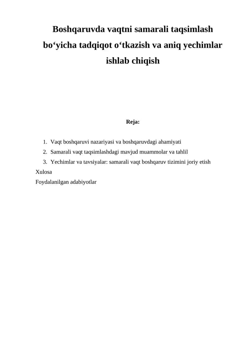 Vaqtni samarali taqsimlash bo‘yicha tadqiqot