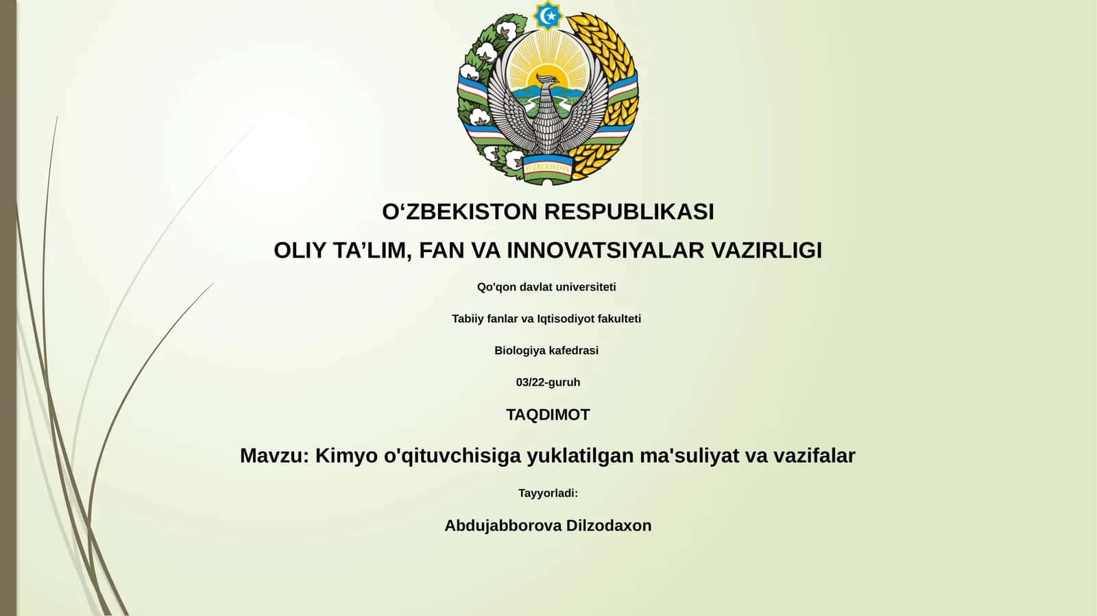 Kimyo o'qituvchisiga yuklatilgan ma'suliyat va vazifalar