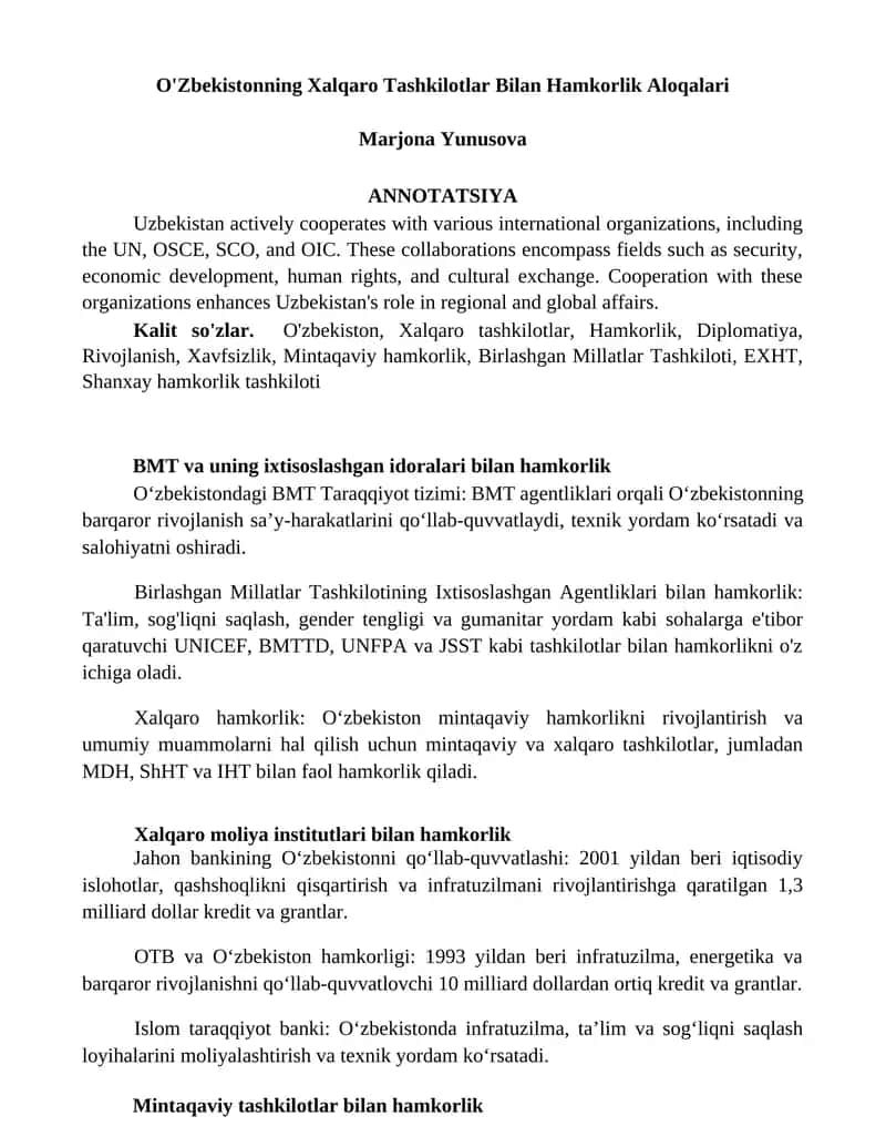 BMT va uning ixtisoslashgan idoralari bilan hamkorlik