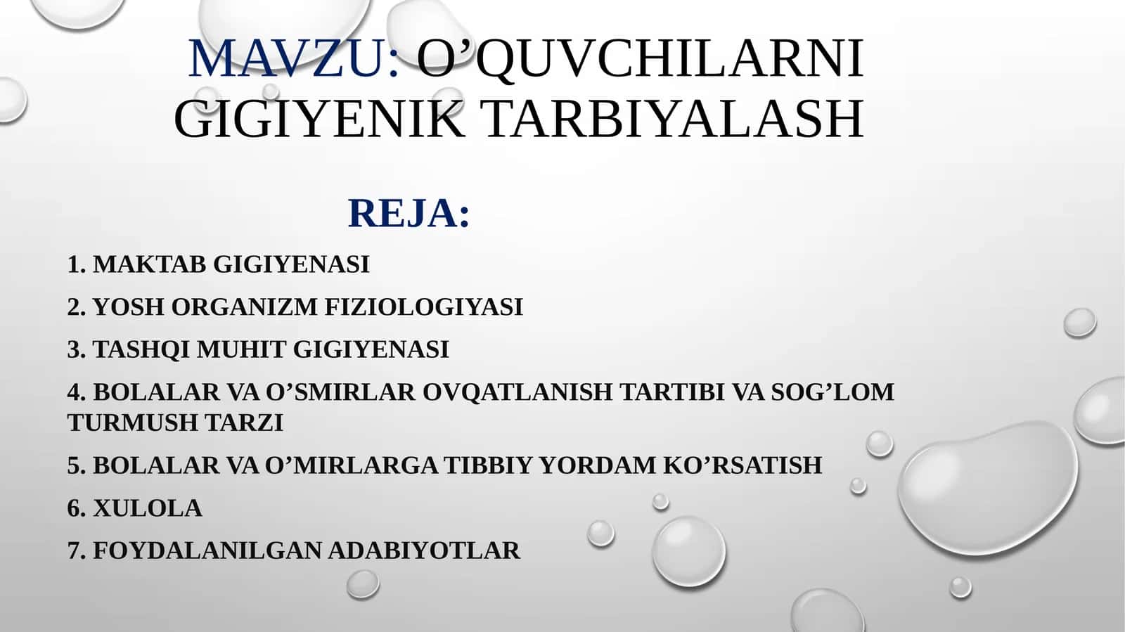 o’quvchilarni gigiyenik tarbiyalash