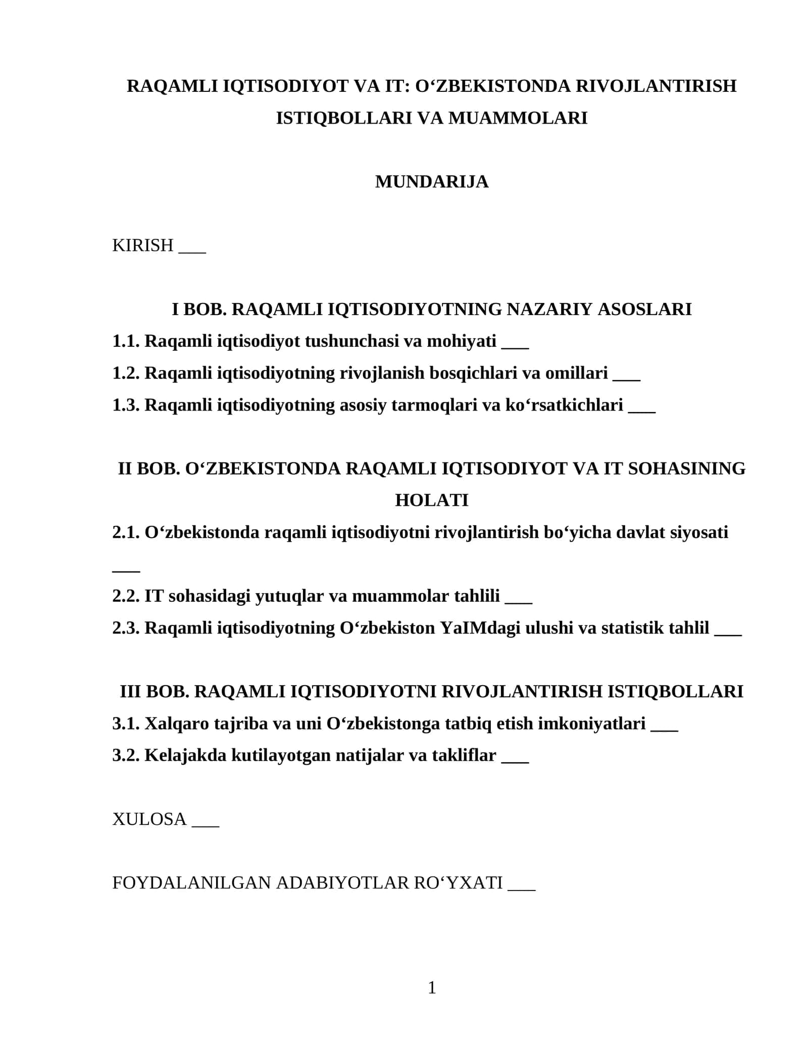 Raqamli iqtisodiyot va IT