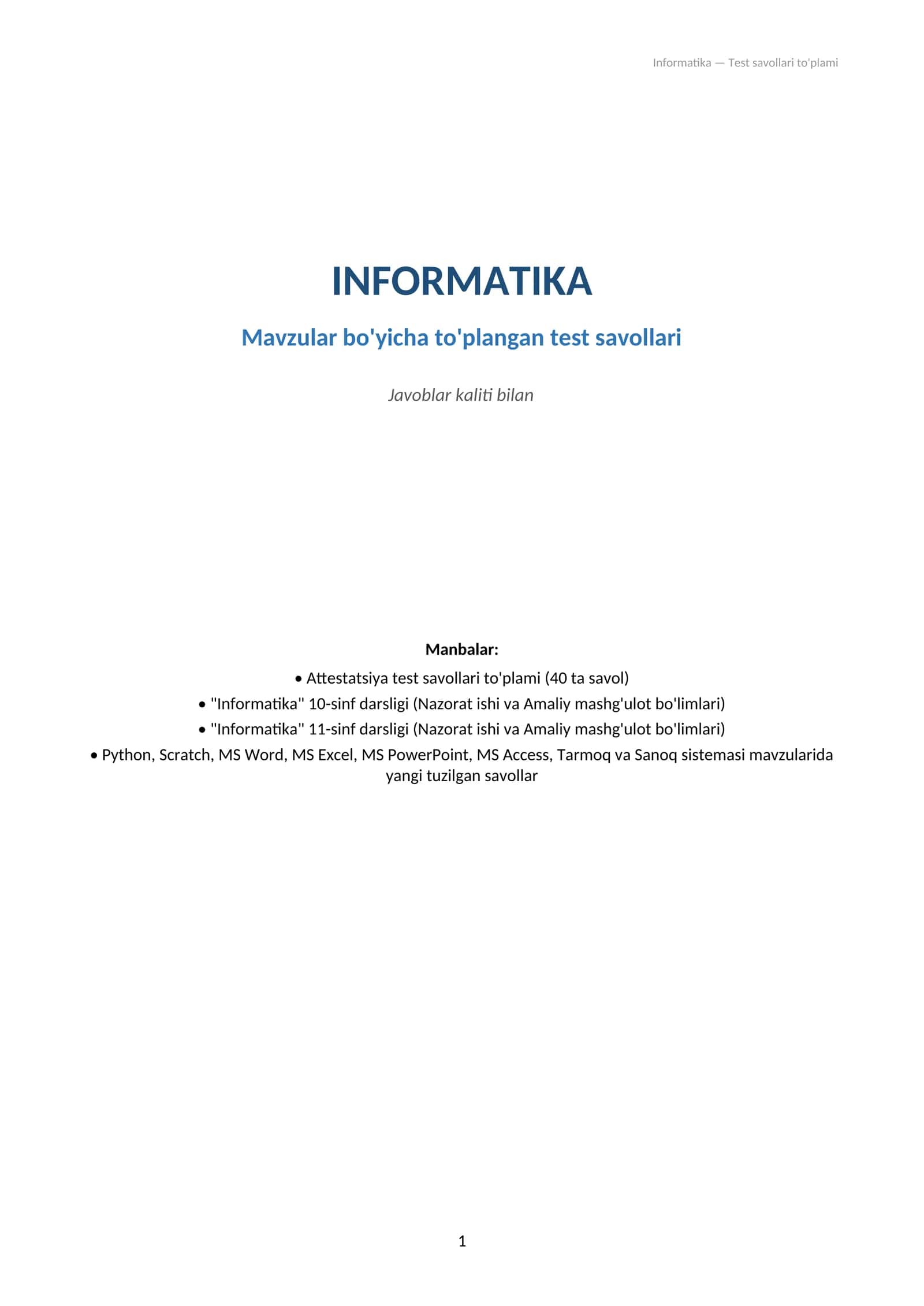 Attestatsiya test informatika