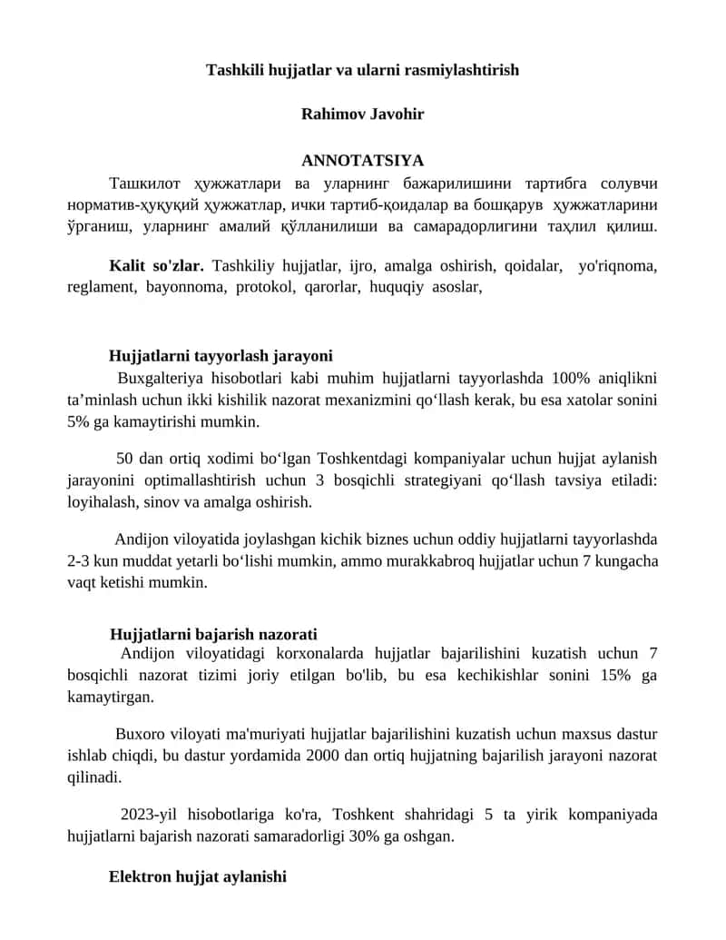 Tashkili hujjatlar va ularni rasmiylashtirish