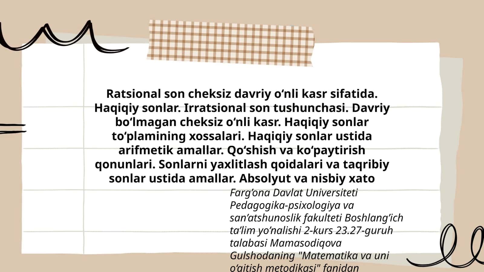 Matematika va uni o‘qitish metodikasi