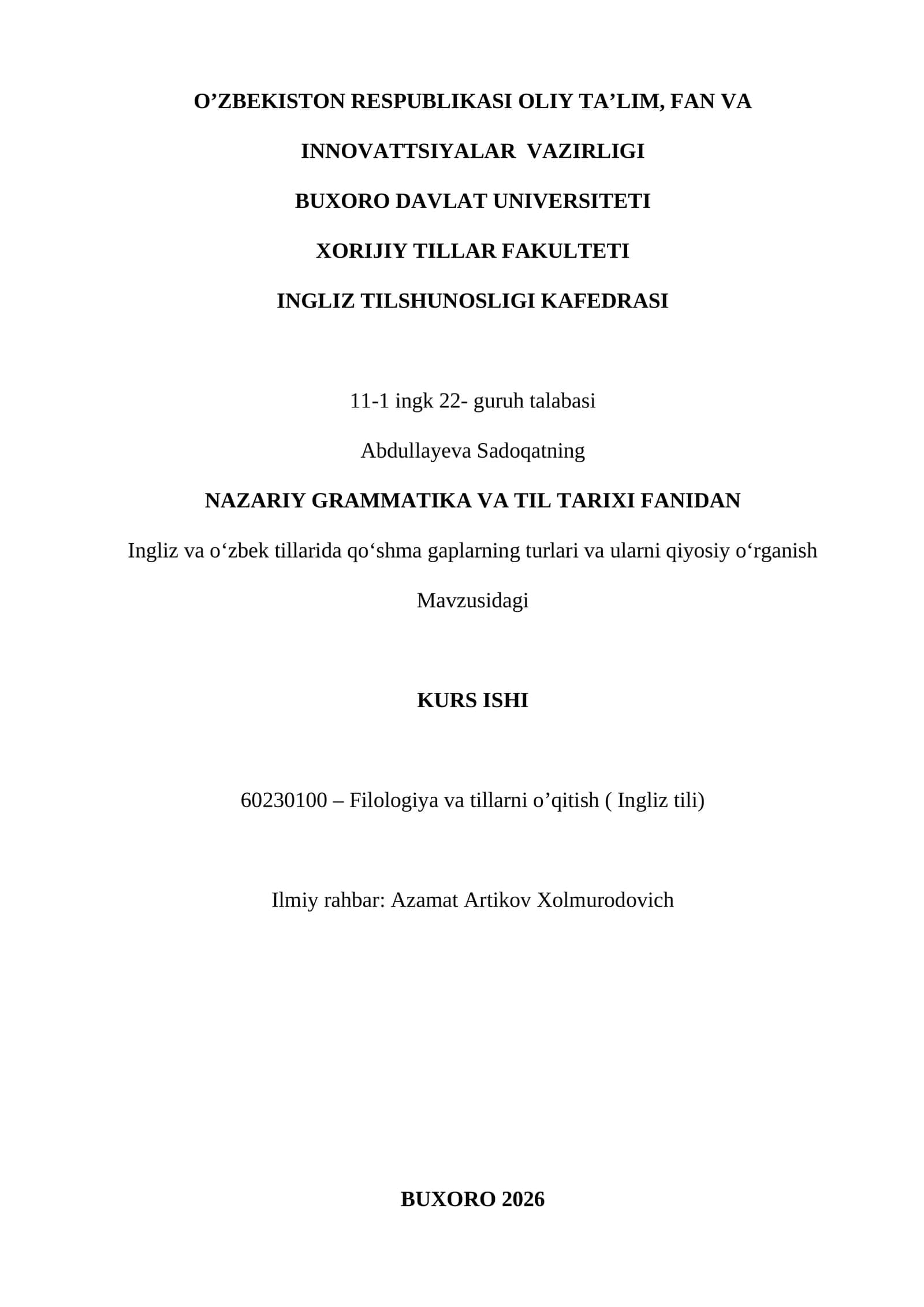 Ingliz va o‘zbek tillarida qo‘shma gaplarning turlari va ularni qiyosiy o‘rganish