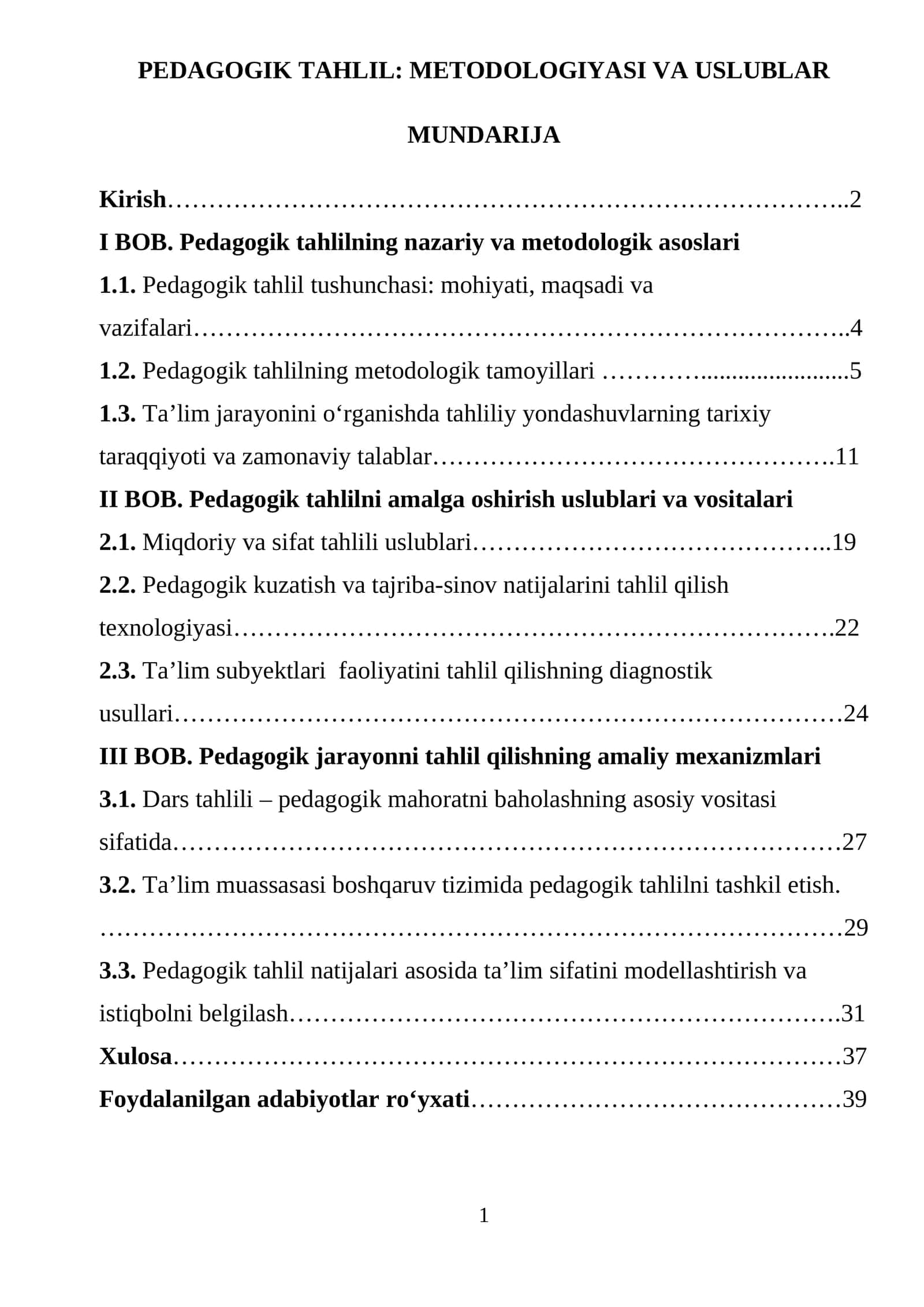 PEDAGOGIK TAHLIL: METODOLOGIYASI VA USLUBLAR