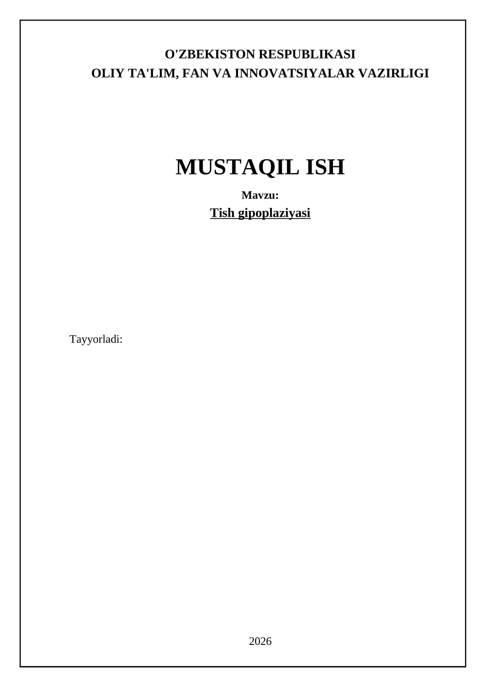 Tish gipoplaziyasi