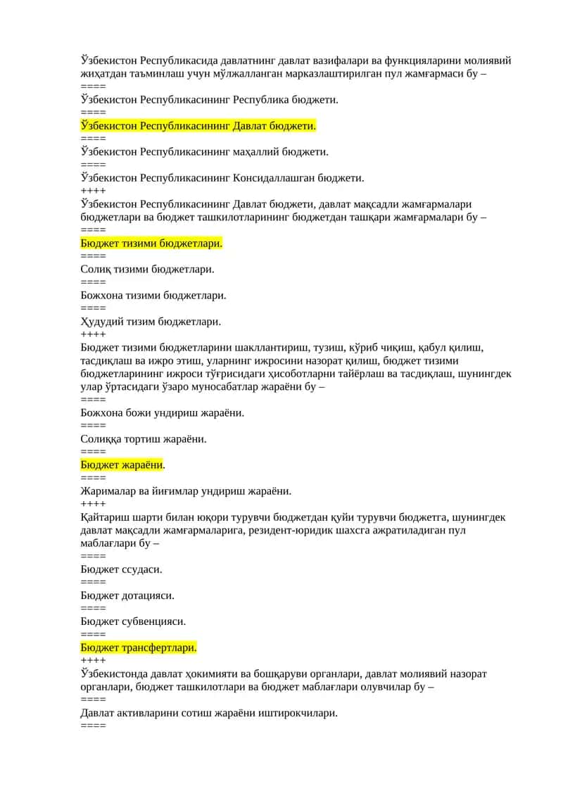 byudjet hisobi fanidan test