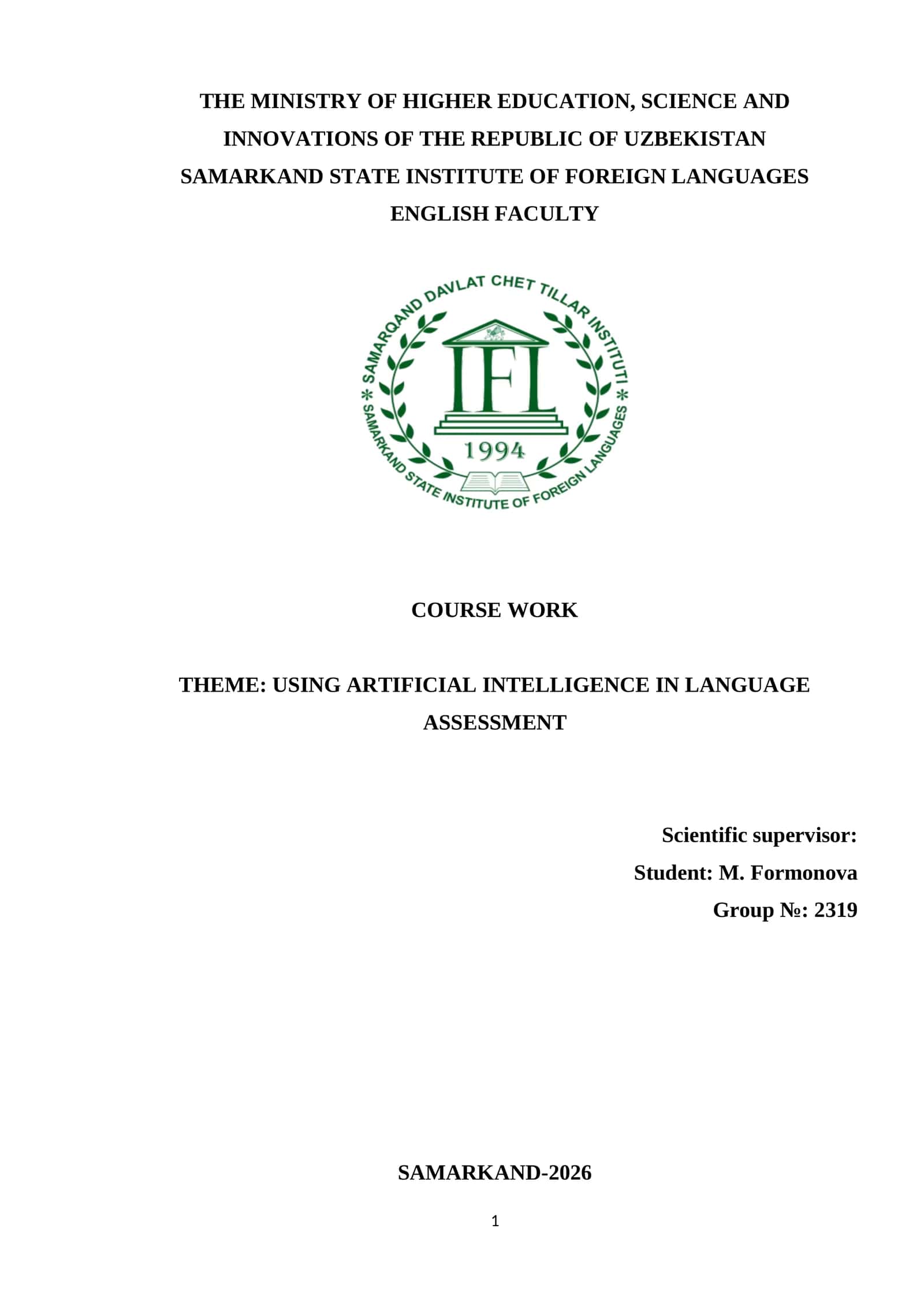 USING ARTIFICIAL INTELLIGENCE IN LANGUAGE ASSESSMENT