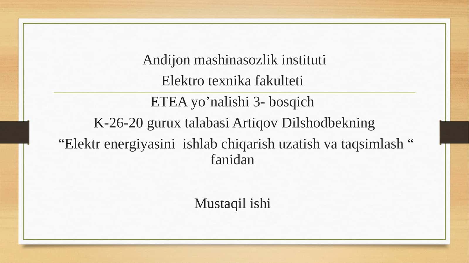 Elektrenergiyasini ishlab chiqarish uzatish va taqsimlash