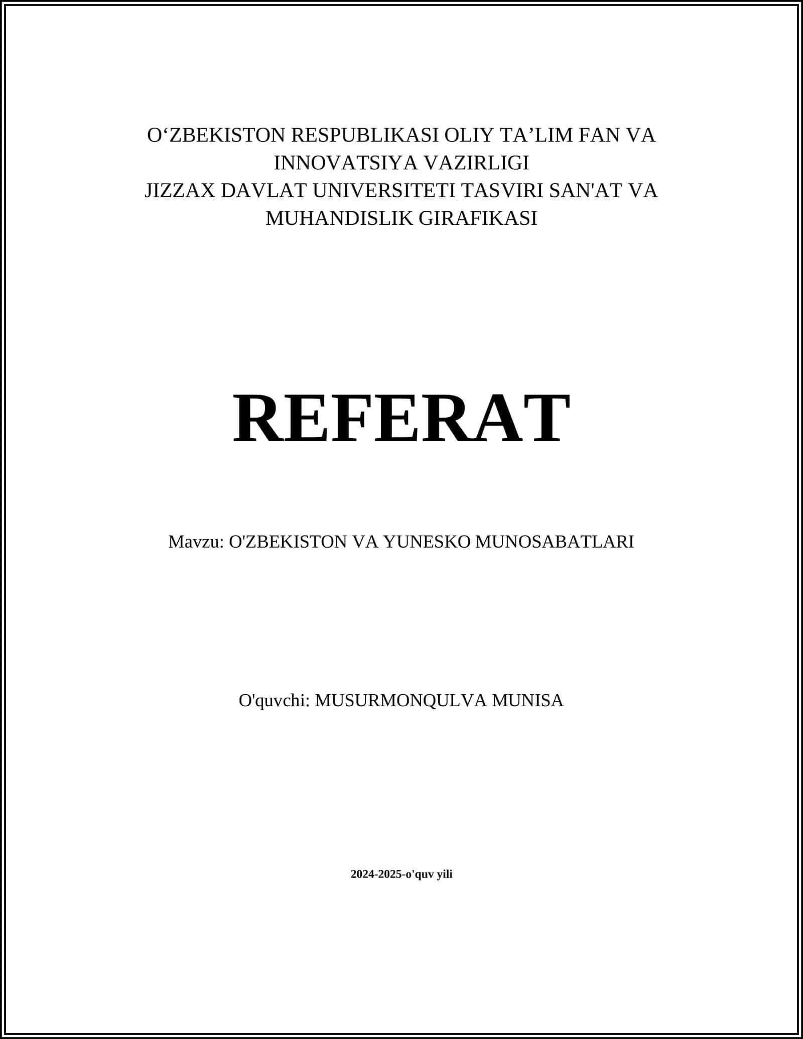 O'ZBEKISTON VA YUNESKO MUNOSABATLARI