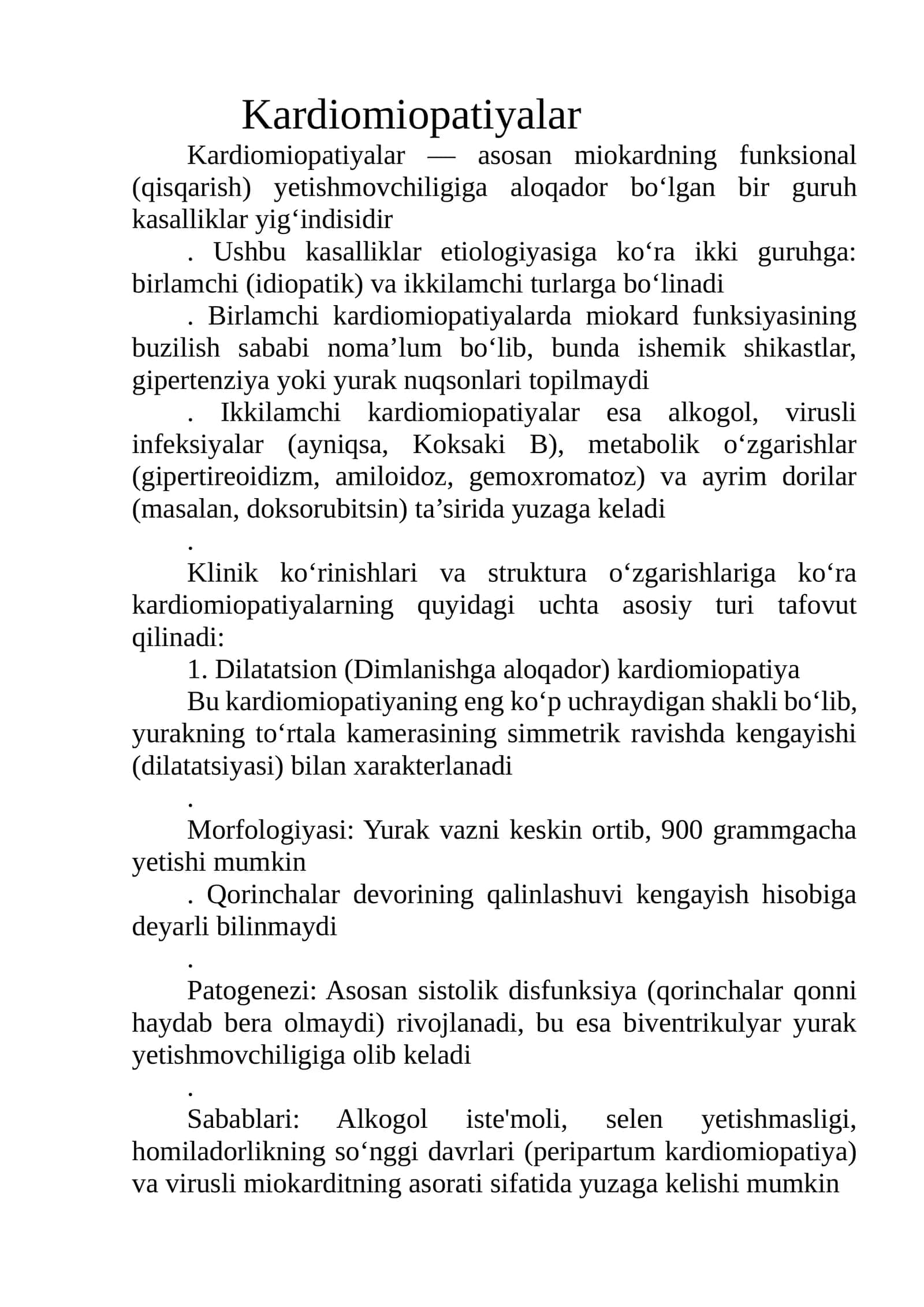Kardiomiopatiyalar. Patologik anatomiya