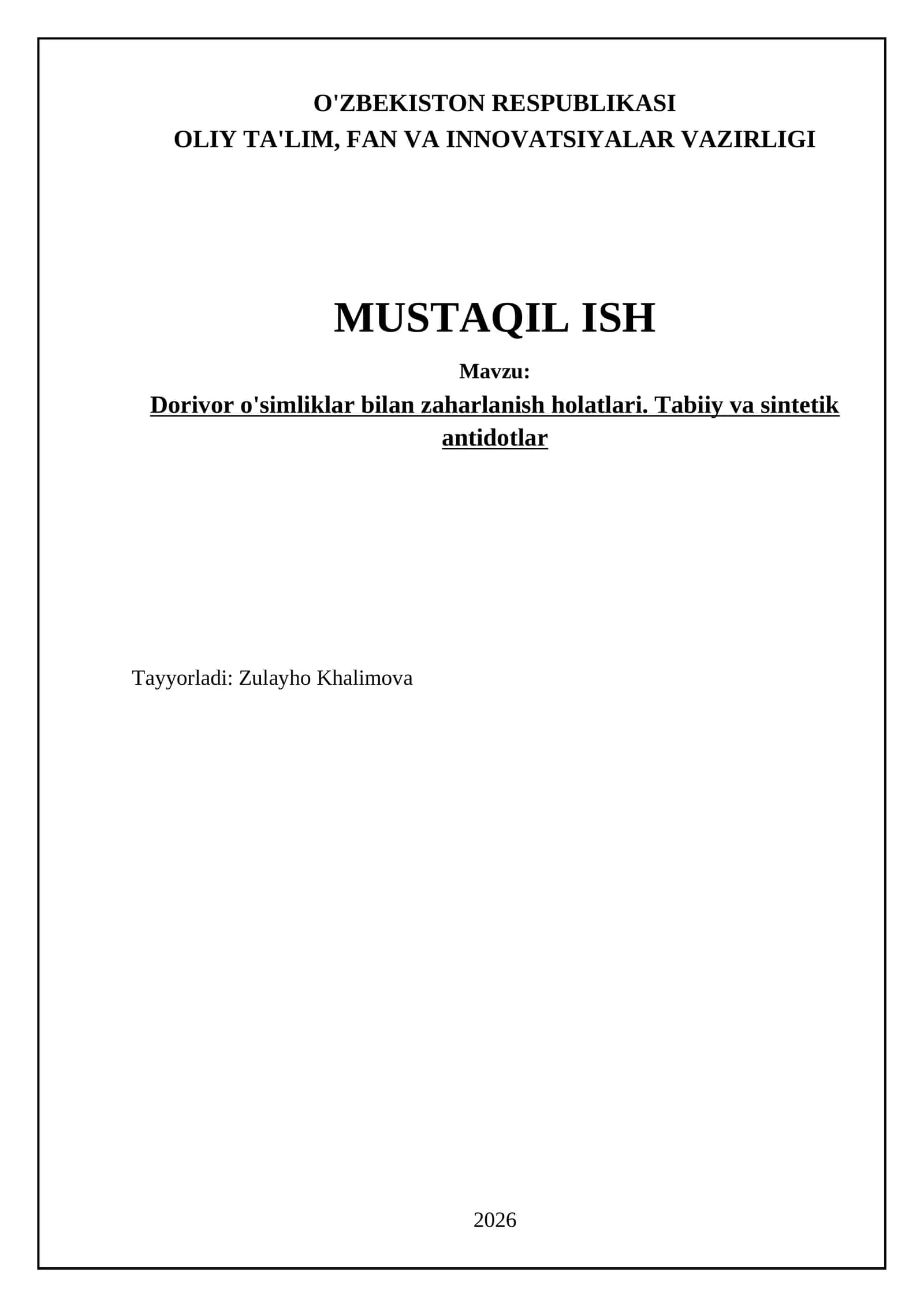 Dorivor o'simliklar bilan zaharlanish holatlari. Tabiiy va sintetik antidotlar