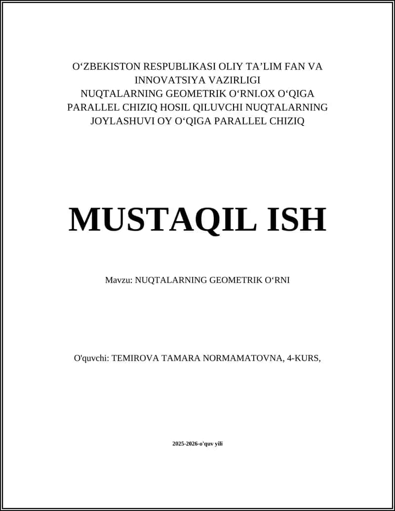 Nuqtalarning Geometrik O‘rni.Ox O‘qiga Parallel Chiziq Hosil Qiluvchi Nuqtalarning Joylashuvi Oy O‘qiga Parallel Chiziq