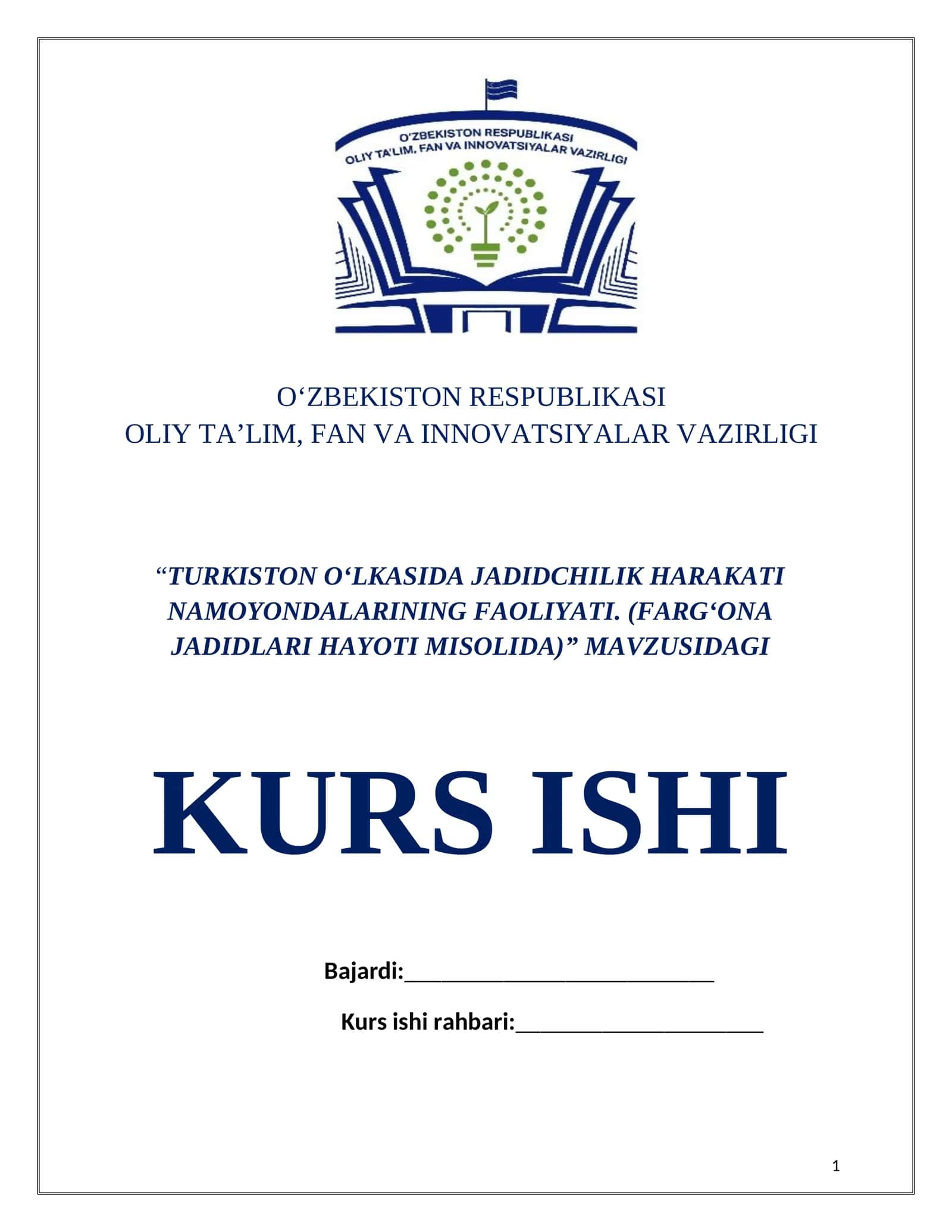 TURKISTON OʻLKASIDA JADIDCHILIK HARAKATI NAMOYONDALARINING FAOLIYATI. (FARGʻONA JADIDLARI HAYOTI MISOLIDA)