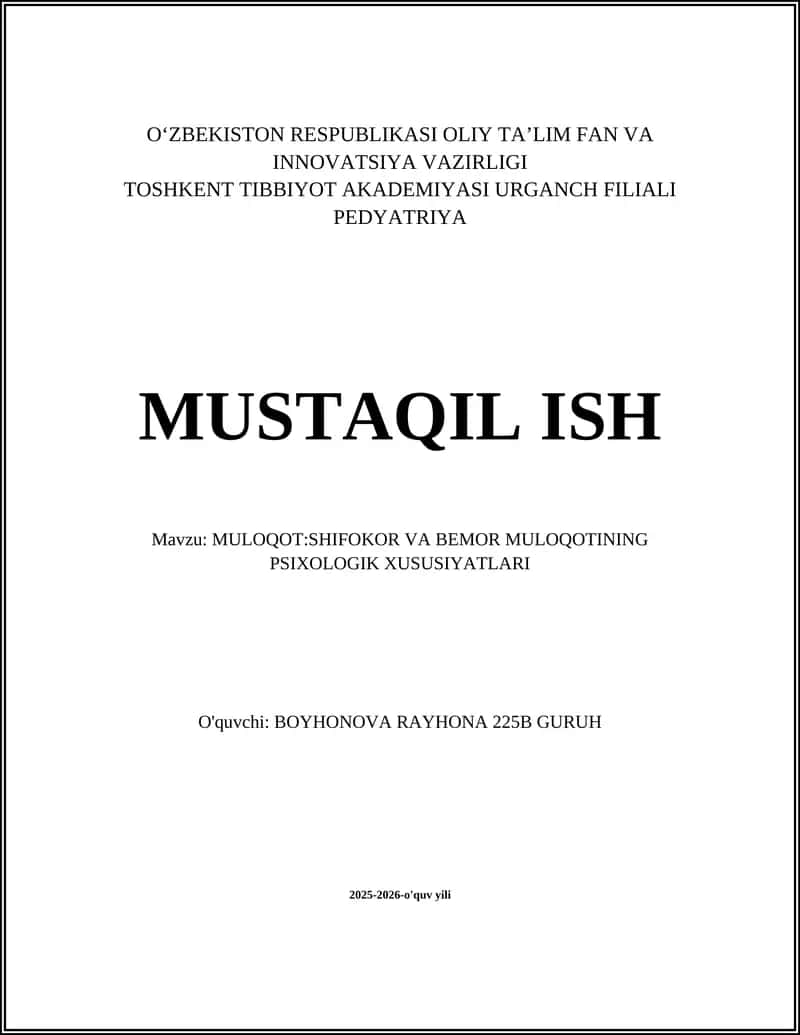 Shifokor-bemor muloqotining psixologik xususiyatlari