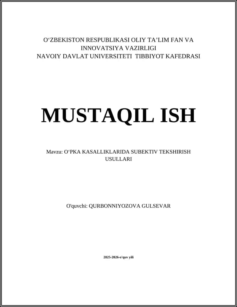 OʻPKA KASALLIKLARIDA SUBEKTIV TEKSHIRISH USULLARI