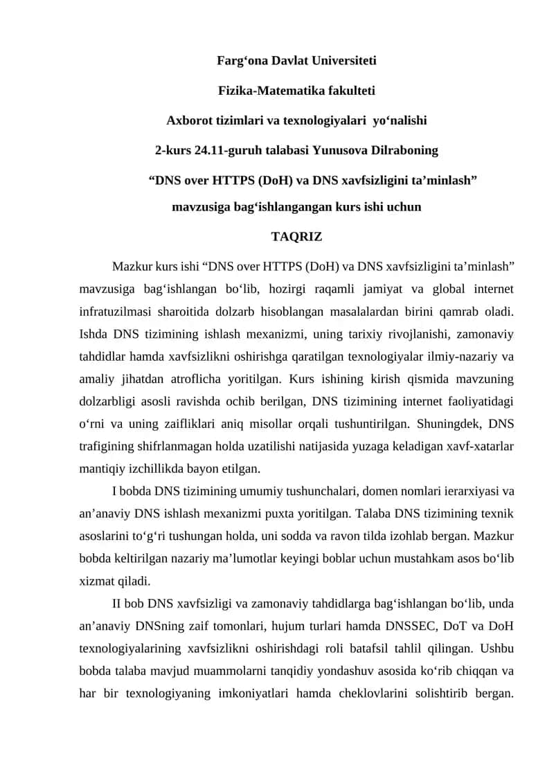 DNS over HTTPS (DoH) va DNS xavfsizligini ta’minlash