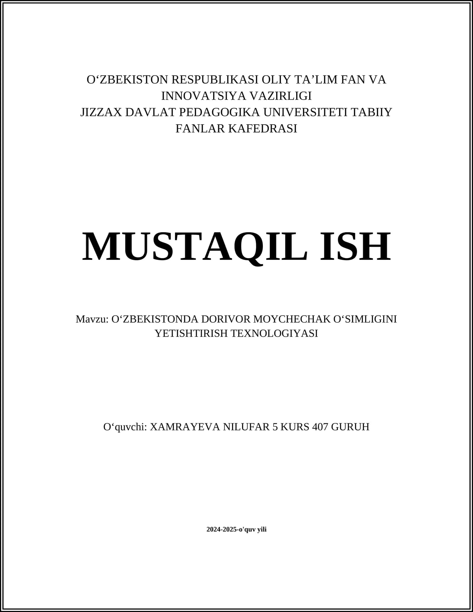 DORIVOR MOYCHECHAK OʻSIMLIGINI YETISHTIRISH TEXNOLOGIYASI
