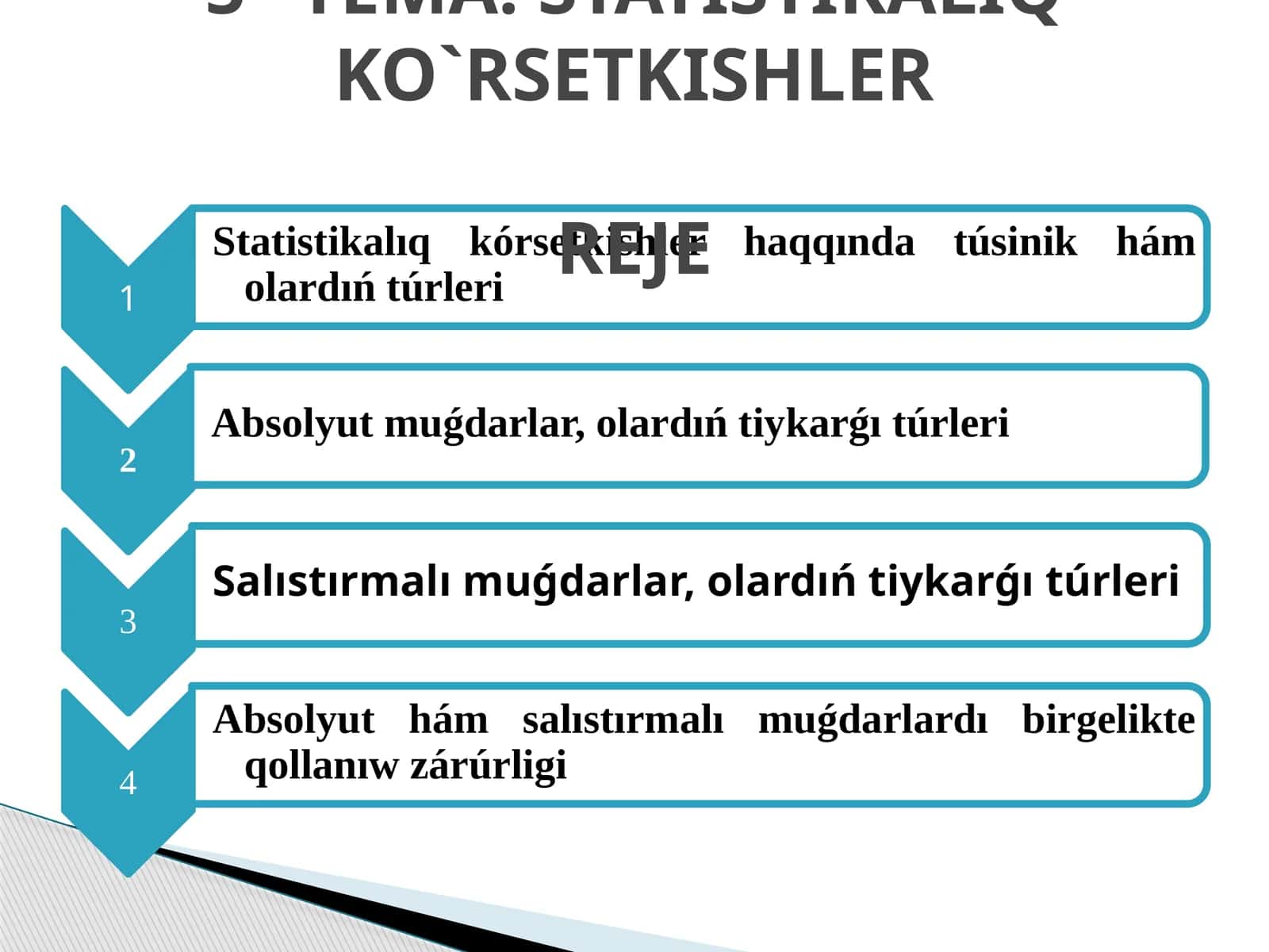 STATISTIKALIQ KO`RSETKISHLERREJE