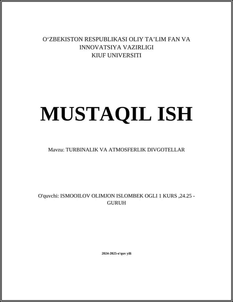 TURBINALIK VA ATMOSFERLIK DIVGOTELLAR