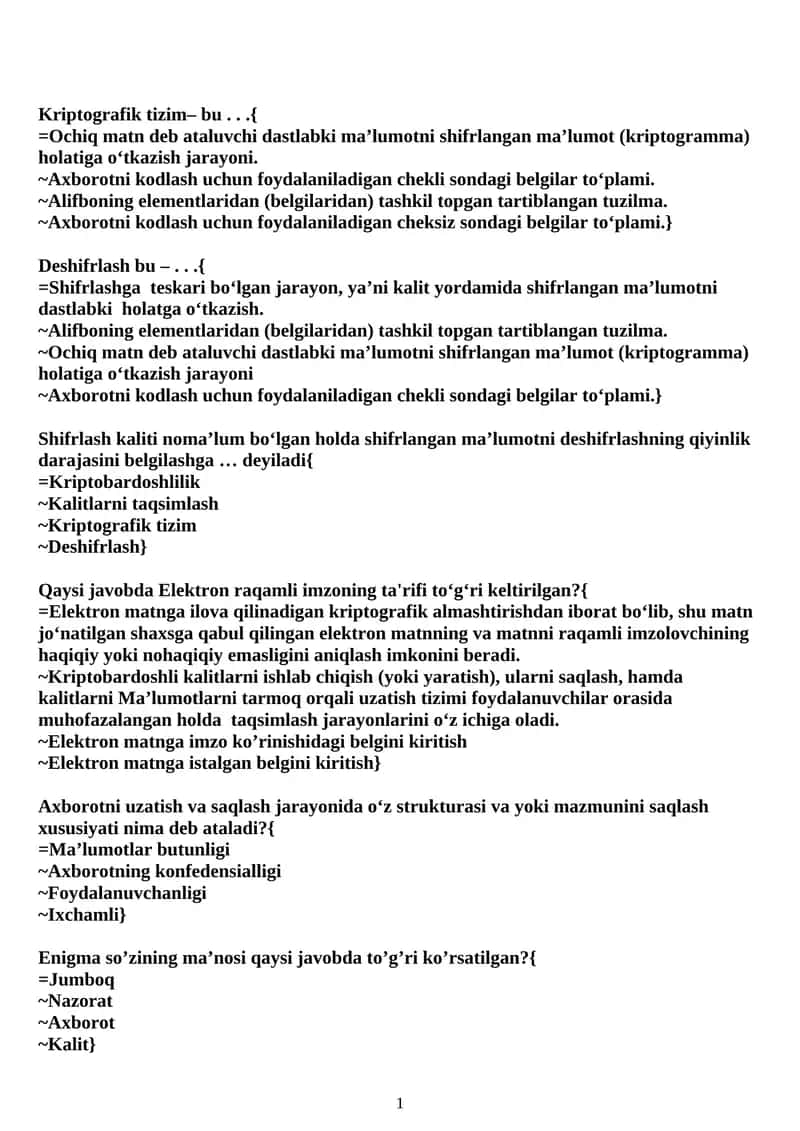 Kriptografiya testlar