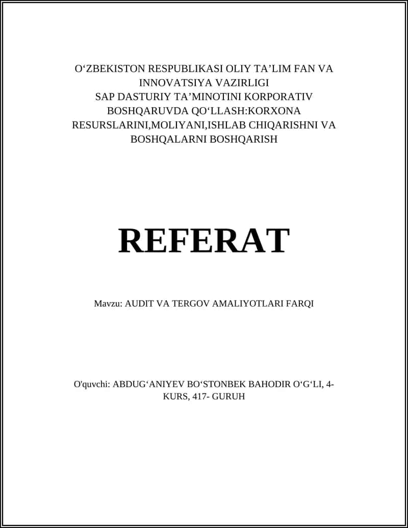 AUDIT VA TERGOV AMALIYOTLARI FARQI