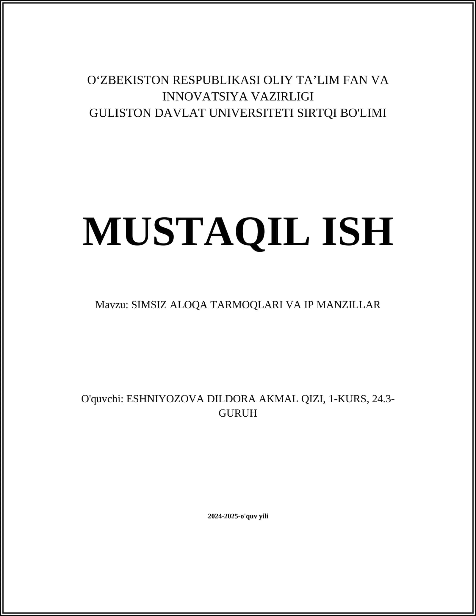 SIMsiz aloqa tarmoqlari arxitekturasi